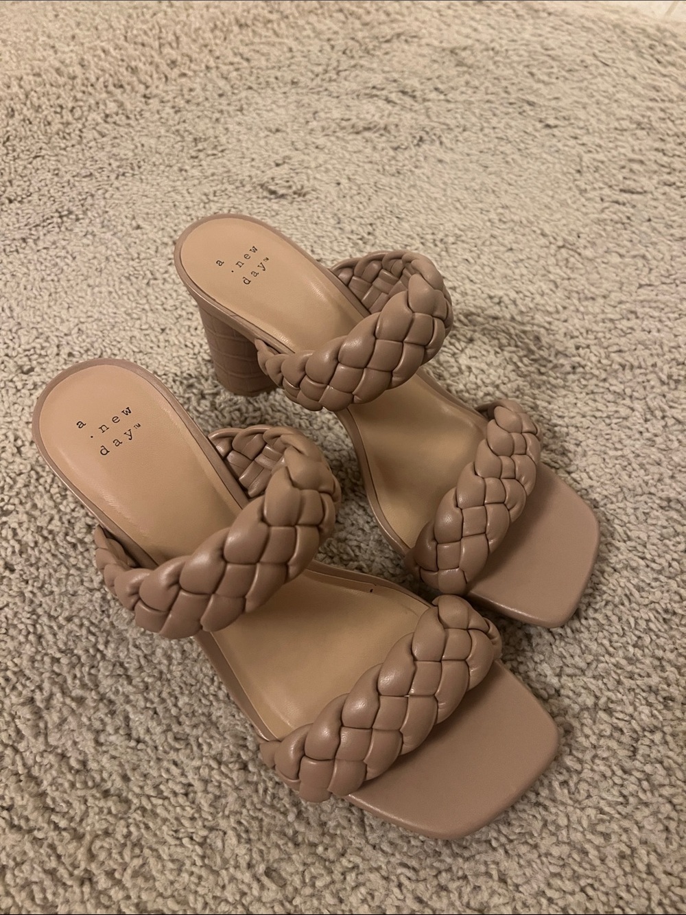 a new day Braided Double-Strap Block Heel Sandals — Taupe